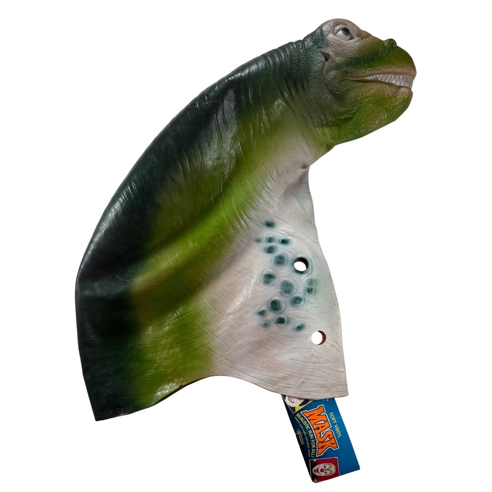Vintage 1993 Cesar Soft Vinyl Dinosaur Mask Brachiosaurus Green Realistic Tagged